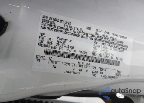 2014 Ford Focus Se z USA, uszkodzony, nr VIN 1FADP3K22EL251661